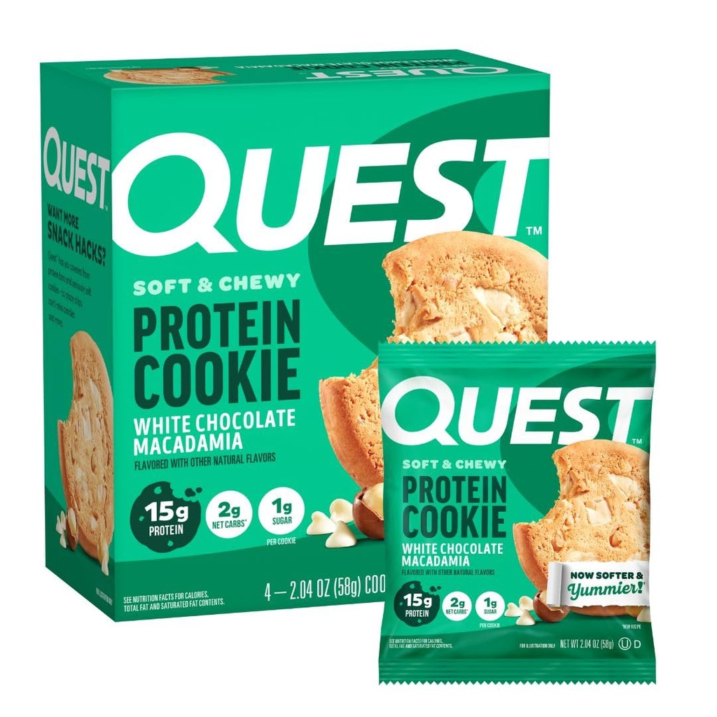 Quest Nutrition Chocolat blanc Macadamia Protein Cookie, 15g Protein, 1g Sucre, 2g Net Carbs, Keto Friendly, High Protein, Bas Carb; 4 Compte