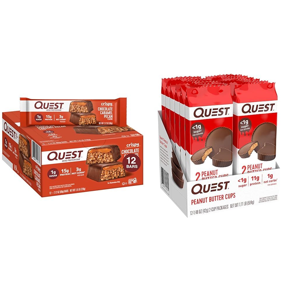 Quest Nutrition Crispy Chocolate Caramel Pecan Hero Protein Bar, 15g Protein, 1g Zucker & High Protein Low Carb, Glutenfrei, Keto Friendly, Peanut Butter Cups, 12 Count