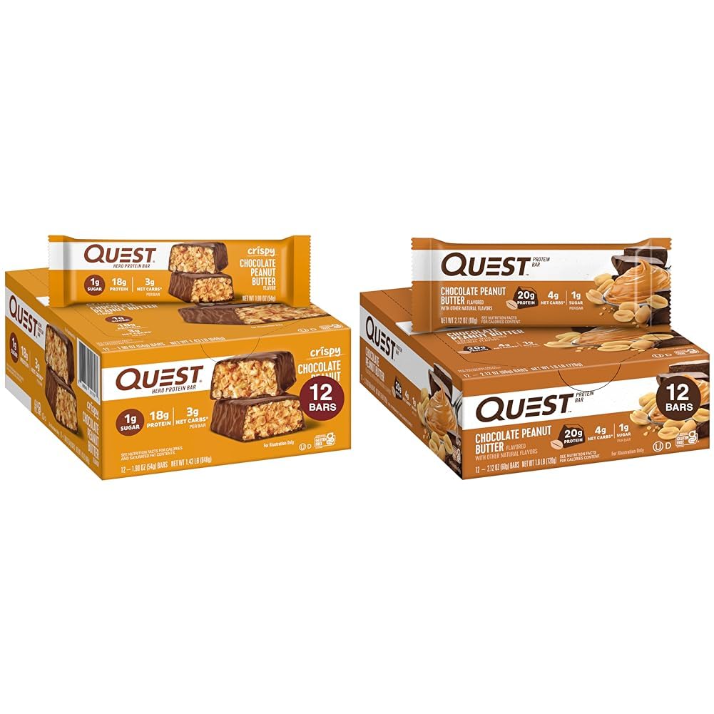 Quest Nutrition Crispy Schokolade Peanut Butter Hero Protein Bar, 18g Protein & Schokolade Peanut Butter Bars, High Protein, Low Carb, Gluten Free, Keto Friendly, 12 Count
