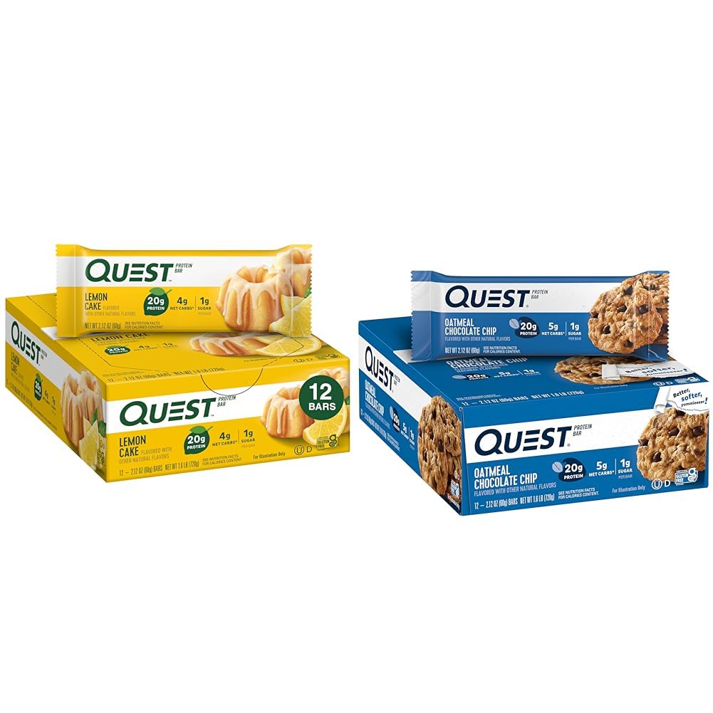 Quest Lemon Cake (12 Count) und Oatmeal Chocolate Chip (12 Count) High Protein Gluten Free Bars
