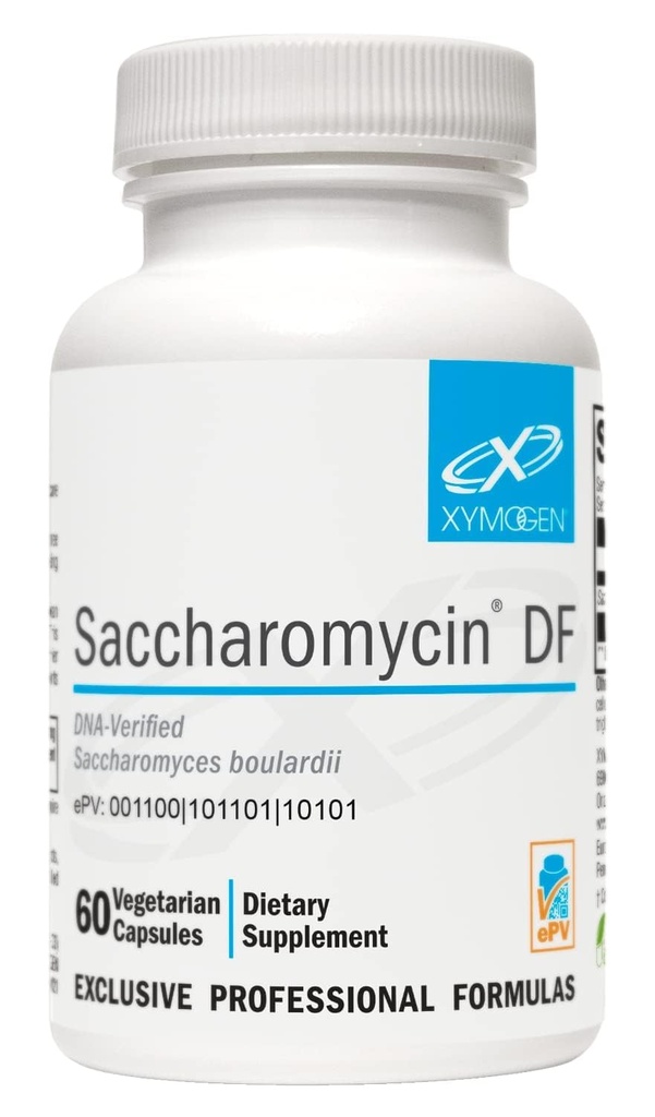 XYMOGEN Saccharomycine 10B - Saccharomyces boulardii résistant à l'acide stomach et vérifié à l'ADN - Probiotiques de levure sans lait pour le soutien des intestins et la santé immunitaire - anciennement Saccharomycine DF (60 capsules)