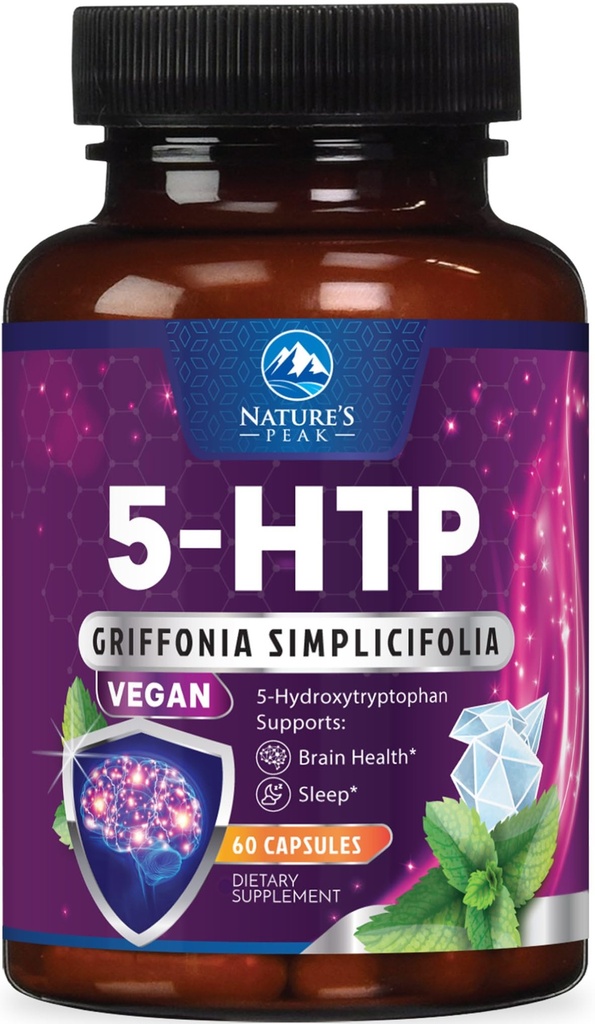 5-HTP-Ergänzung - 5-HTP 200mg pro Servierung - Extra Strength 5HTP (5-Hydroxytryptophan) Griffonia Simplicifolia - unterstützt Restful Sleep, Natural Calm & Brain Health - Bottled in USA - 60 Kapseln