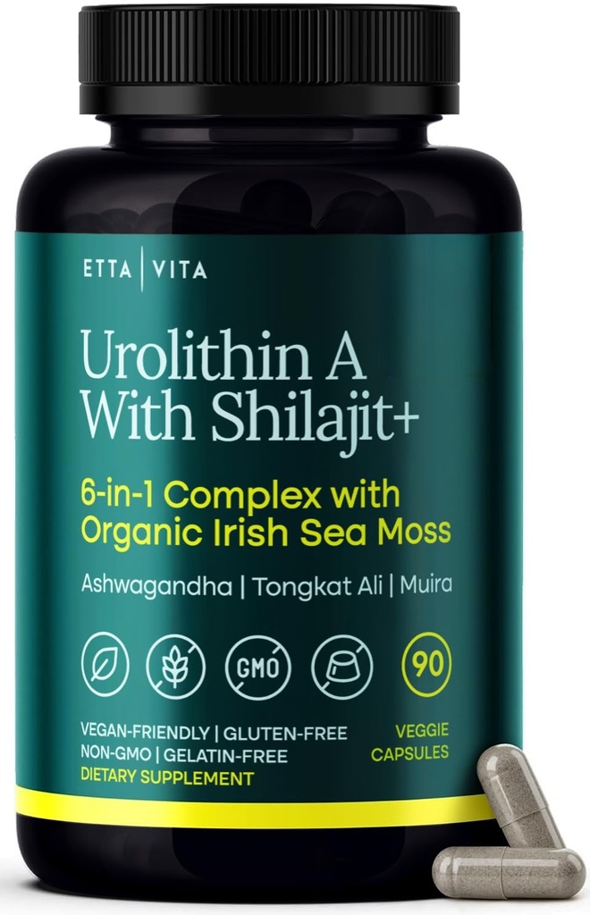 Urolithin-A Complex w Shilajit, Organic Sea Moss, Ashwagandha & Tongkat Ali, Natural Energy, Libido, Hormon Balance und Fokus für Männer & Frauen (Made in USA - 3. Partei getestet)