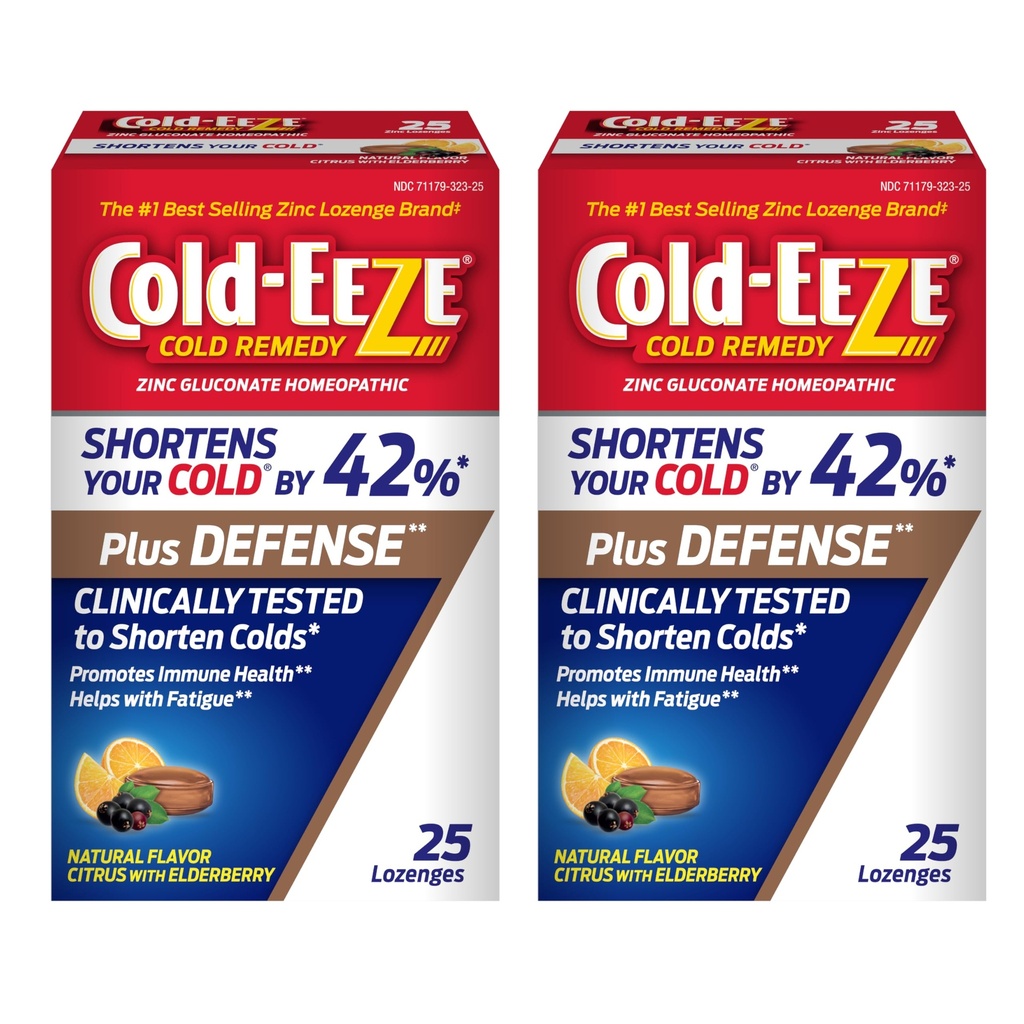 Cold-Eeze Plus Defense Natural Citrus mit Elderberry Zink Lozenges, Reduziert Dauer der Common Cold, Sambucus Nigra, Echinacea und Rose Hips, 25 Ct, Pack von 2