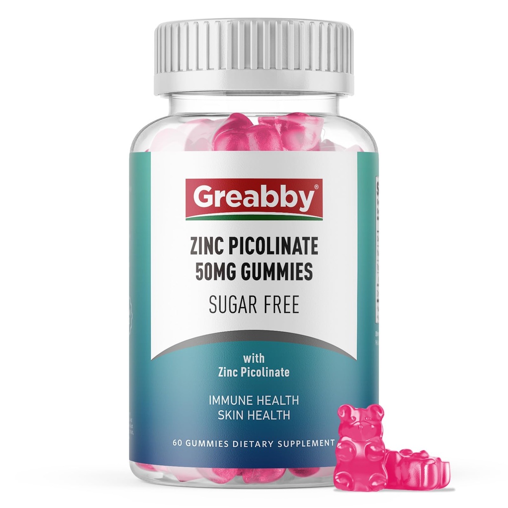 Zink-Gummien - Zink Picolinat 50mg, Sugar Free, Highly Absorbable Zink Picolinate Ergänzung für Kinder & Erwachsene, Unterstützung Wachstum, Immunfunktion, Hautgesundheit, 60 Gummie