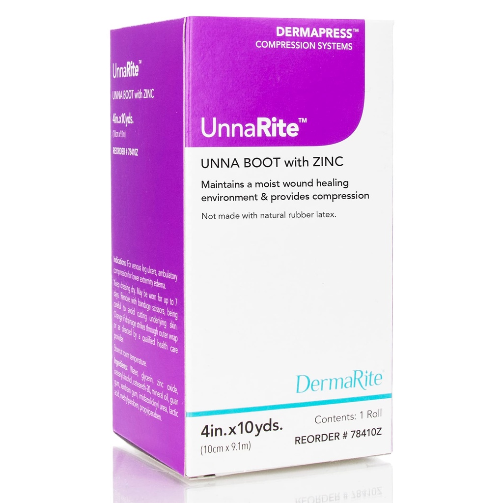 DermaRite UnnaRite C Unna Boot, mit Zinkoxid - Moist Healing and Gentle Compression für Venous Leg Ulcers - 4 in. x 10 yds., 1 Rolle