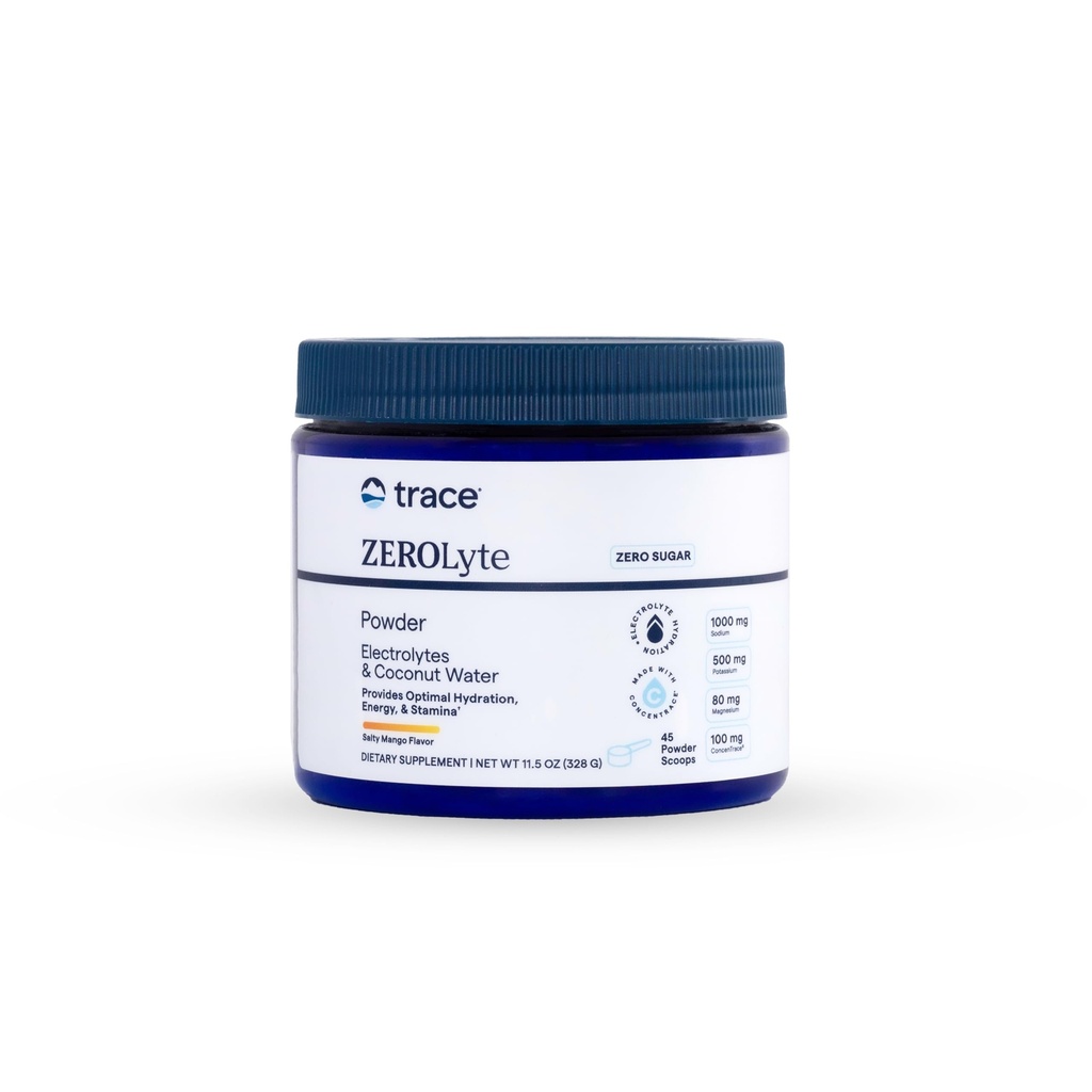 Trace Minerals ZeroLyte Salty Mango Canister - Sugar Free Electrolyte Drink Mix - Supports Hydration, Energy, Stamina - Ancient Sea Salt, Full Spectrum Minerals, Coconut Water - 45 Servings