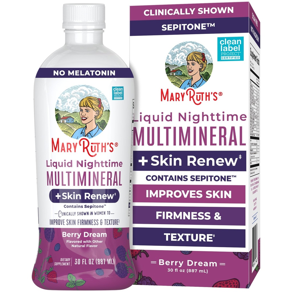 MaryRuth's Liquid Nighttime Liquid Multimineral + Skin Renew | Clinical Shown in Women to Reduce Fine Wrinkle & Improve Skin Firmness | Sepitone | NO Melatonin | Magnesium | Vegan | 30 Servietten