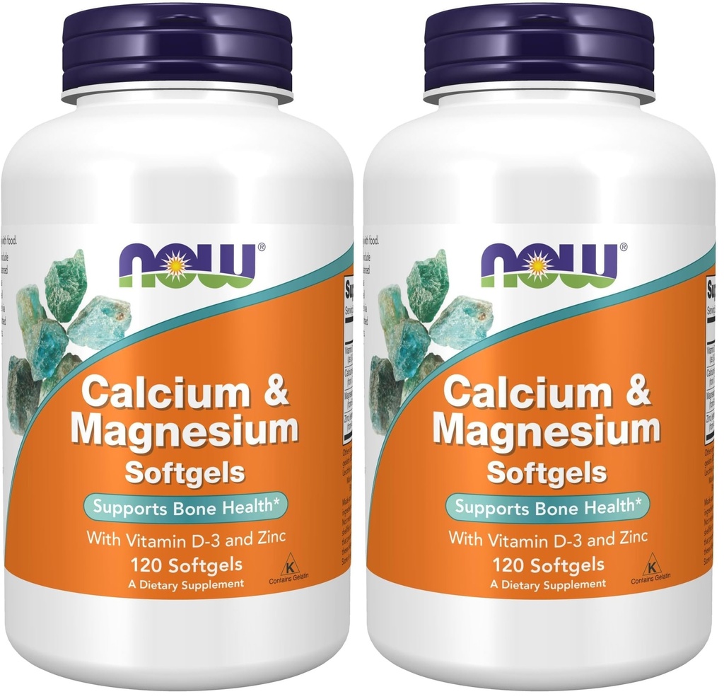 JETZT Nahrungsergänzungsmittel, Calcium & Magnesium mit Vitamin D-3 und Zink, unterstützt Knochengesundheit*, 120 Softgels, (Pack von 2)
