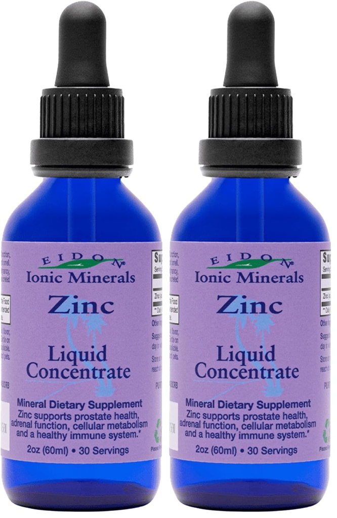 Eidon Ionic Minerals Liquid Zink Konzentrat - Ionic Zink Ergänzung Tropfen für Erwachsene und Kinder, Unterstützung Immunsystem, Haar und Haut, Leber und Nierengesundheit, Linderung Stress - 2 Unze (Pack von 2)