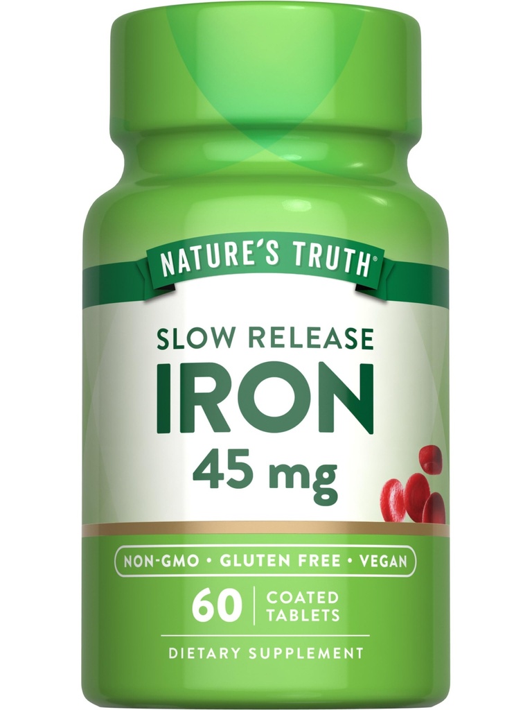 Nature's Truth Iron Supplement | 45 mg | 60 Pillen | Ferrous Sulfate | Non-GMO & Gluten Kostenloses Vitamin für Männer und Frauen