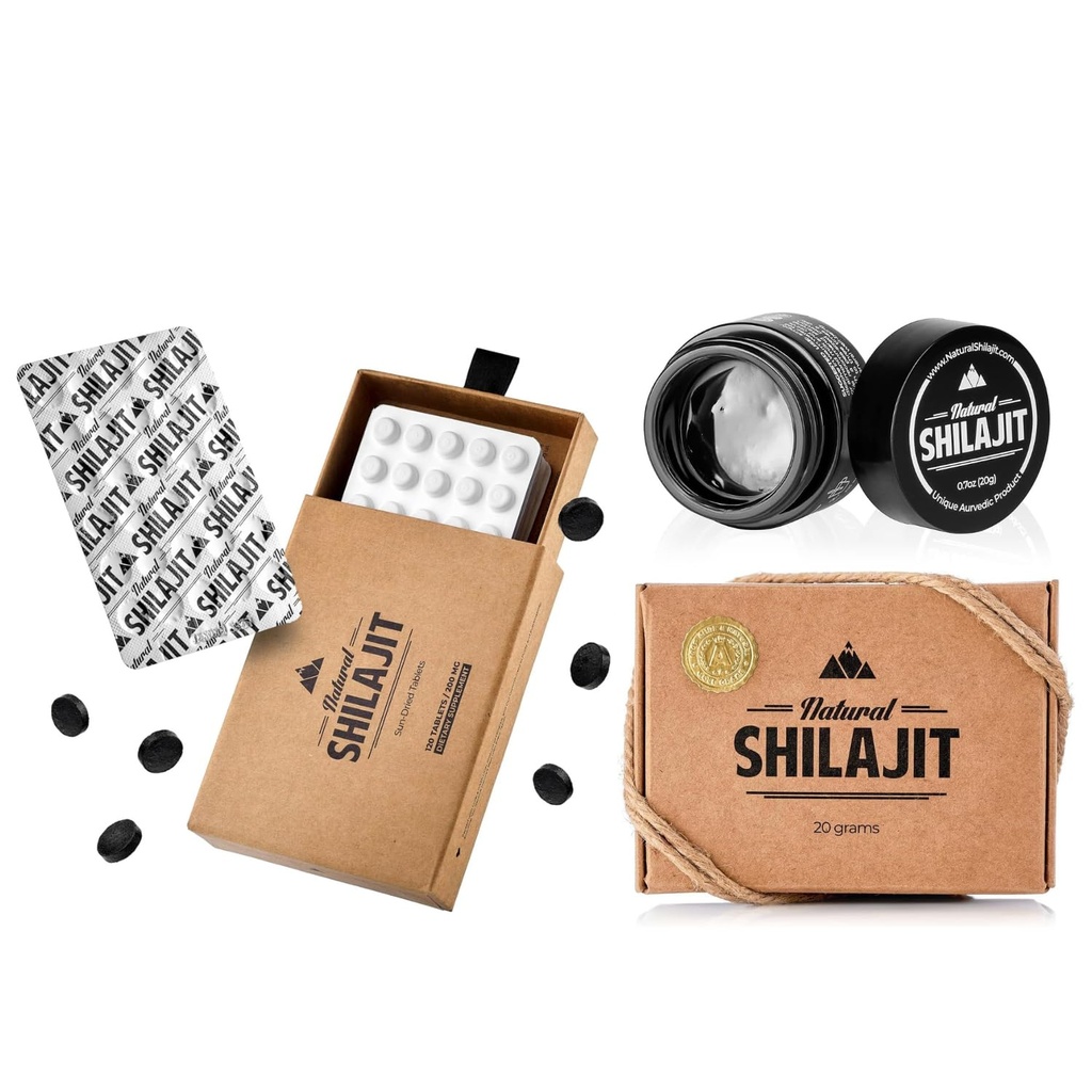 Comprimés Shilajit naturels - 120 Comte, Sun séché 100% Shilajit pur pour hommes et résine Shilajit naturel - Shilajit pour hommes et femmes avec acide fulvic et minéraux traces