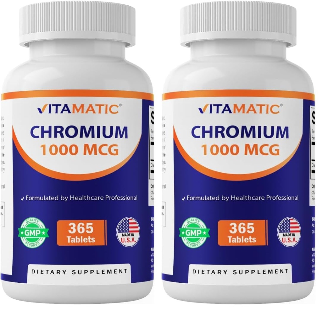 Chromium vitamatique 1000 mcg. 365 Comprimés à haute puissance Picolinate de chrome non-OGM, sans gluten (paquet de 2)