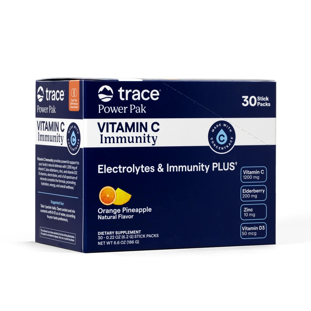 Trace Minerals Power Pak + Immunité Vitamine C Poudre- Ananas orange 30 CT