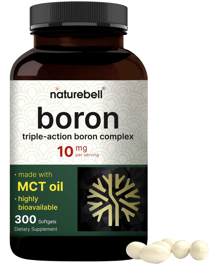 Boron 10mg, 300 Softgels mit MCT-Öl | Hohe Absorption | Dreifache Aktion Boron Ergänzung für Männer & Frauen | Glycinate, Citrate, & Aspartate Complex | Trace Minerals für Hormone, Knochen, & Gemeinsame Unterstützung
