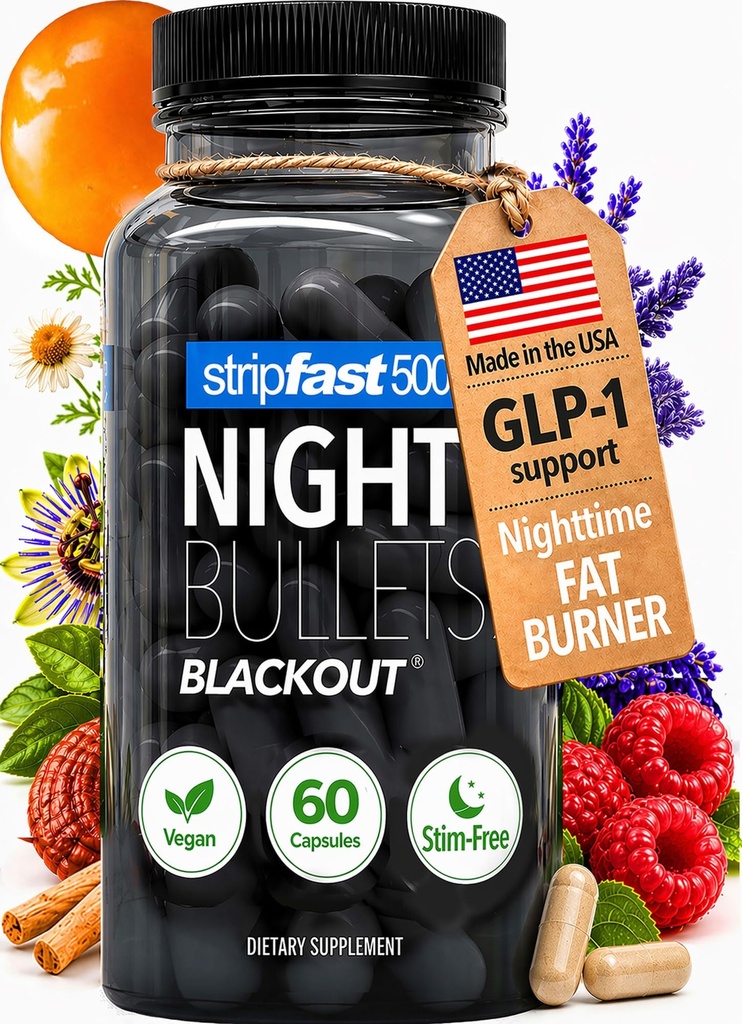 Night Bullets Weight Loss Pills für Damen und Herren, Stim-Free Nighttime Fat Burner, GLP-1 Support, Appetite Suppressant, Diätpillen mit Ashwagandha & CLA, 60 Kapseln