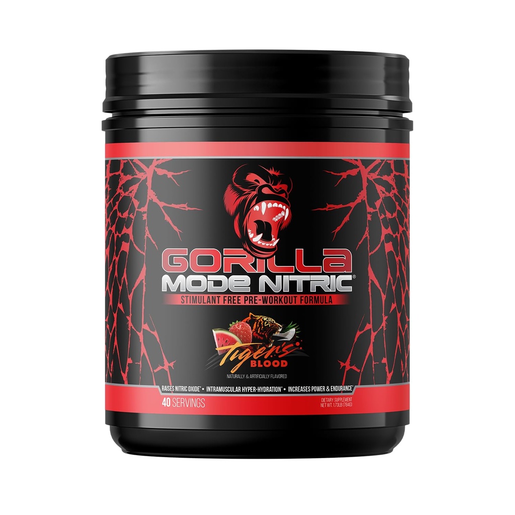 Gorilla Mode Nitric Upgraded Stimulant Free Pre-Workout – Beste Verkostung und effektivste Stimulant kostenlose Pre-Workout/Massive Pumps · Vasodilation · Power / 784 Grams (Tigers Blood)