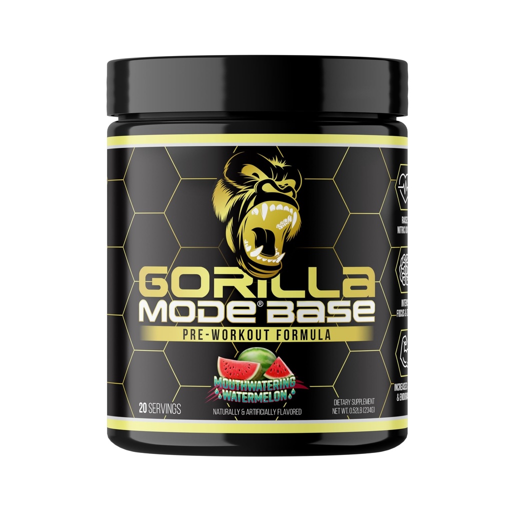 Préentraînement de base en mode Gorilla - élève l'oxyde nitrique · Focus et entraînement intense · Endurance · Puissance - L-Citrulline, L-Tyrosine, Betaine, Alpha-GPC, Caféine, Huperzine A - 234g (Mouthwatering Watermelon)