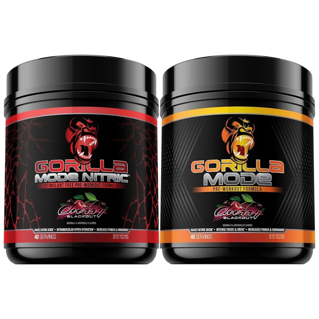 Gorilla Mode Pre Workout & Gorilla Mode Nitric Upgraded Stimulant - Beste Verkostung & effektivste Stimulante kostenlose Pre-Workout | Massive Pump | Laser Focus Energy Power (Cherry Blackout)