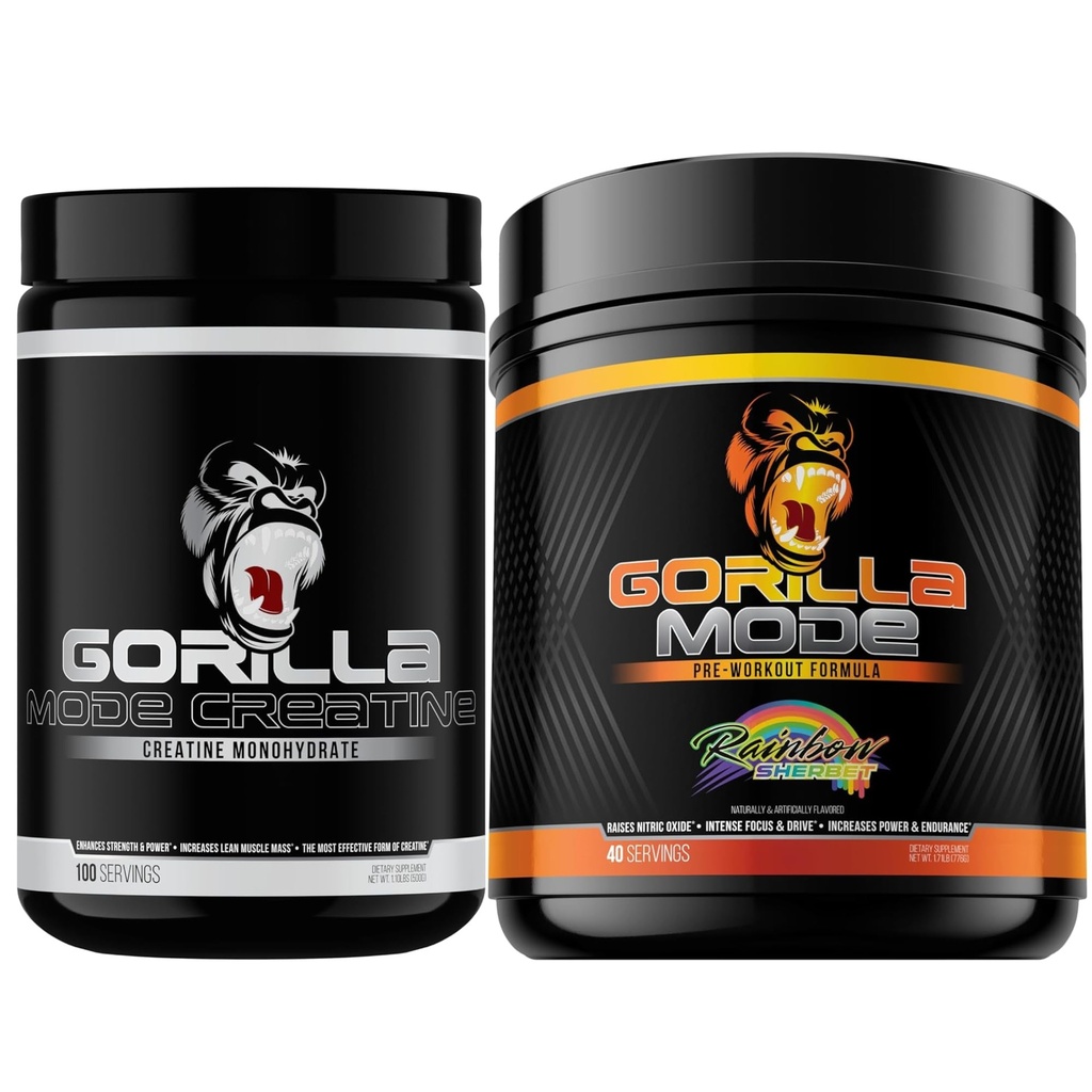 Gorilla Mode Creatine Monohydrate Micronized Powder & Pre Workout (Rainbow Sherbert)- Massive Pumps | Laser Focus Energy | Verbesserte Muskelgröße | Leistung und Stärke