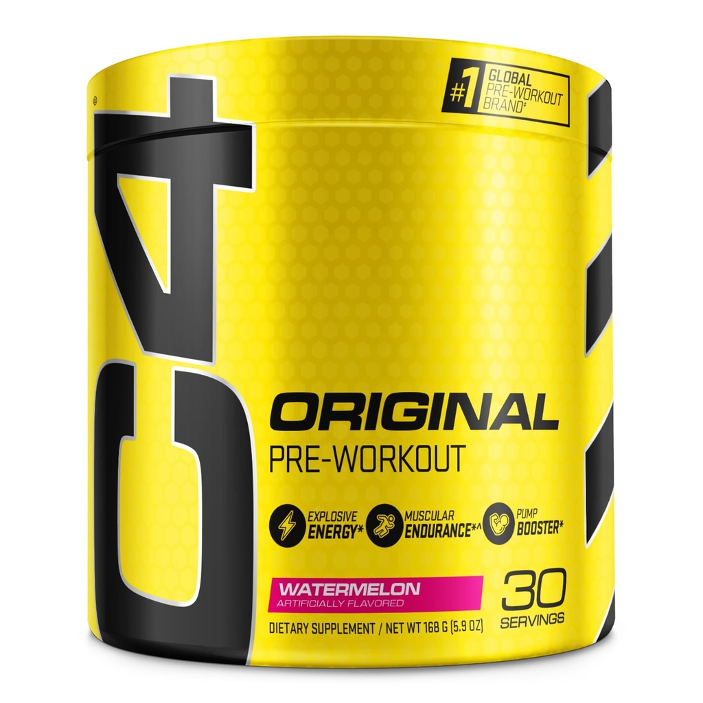 C4 original pré entraînement poudre pastèque sucre gratuit préentraînement supplément d'énergie pour les hommes et les femmes 150mg caféine + bêta Alanine + créatine 30 portions