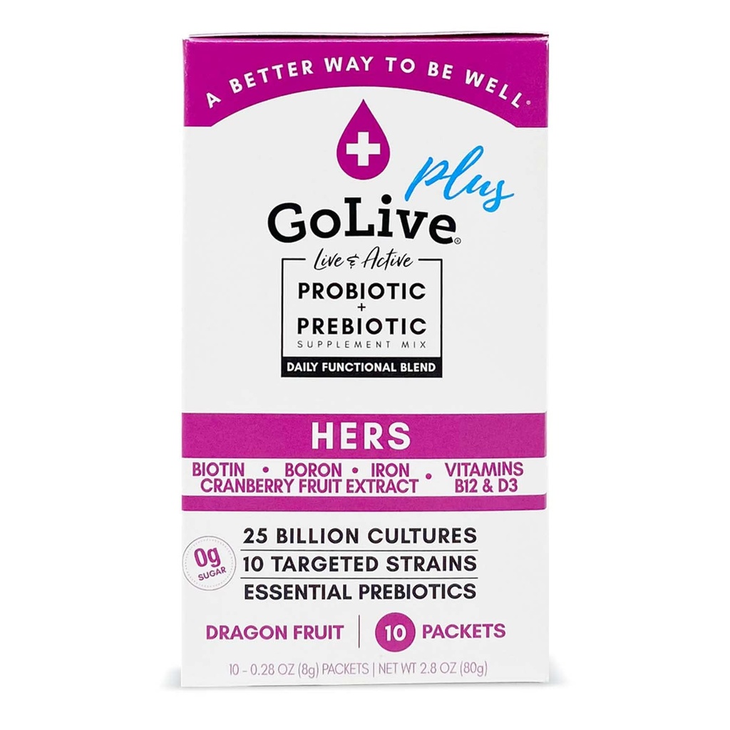 GoLive Probiotic for Women – Zuckerfreies synbiotisches Pulver mit Präbiotika, Cranberry, Biotin, B12 & D3-25 Billion CFUs, 10 klinische Strains – unterstützt Vaginal-, Verdauungs-, UT & Immungesundheit
