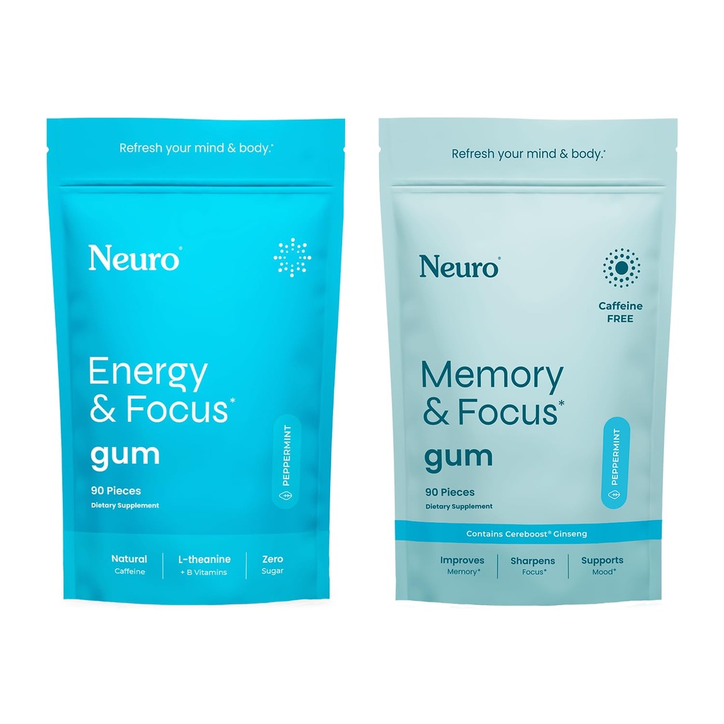 Neuro Focus Set – 90 Count Every (Peppermint) – Sugar Free Nootropic Chewing Gums mit natürlichem Koffein, L-Theanin, B-Vitamins & Ginseng für Energie, Alertness & Clarity