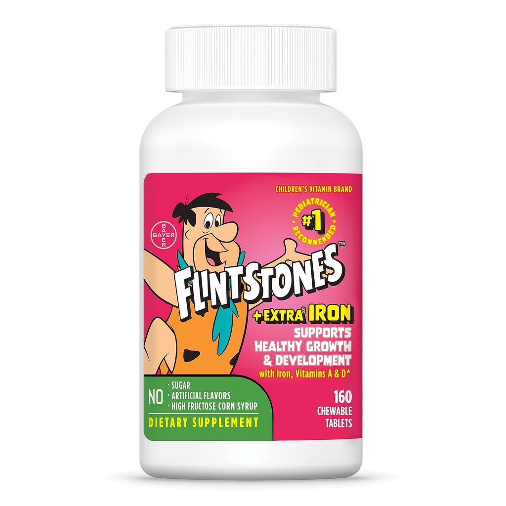 Flintstones Vitamine Chewable Kids Multivitamin mit + Extra Iron für Kleinkind & Kinder mit Vitamin C, D, Vitamin B12, 160 Count (Packaging Will Vary)