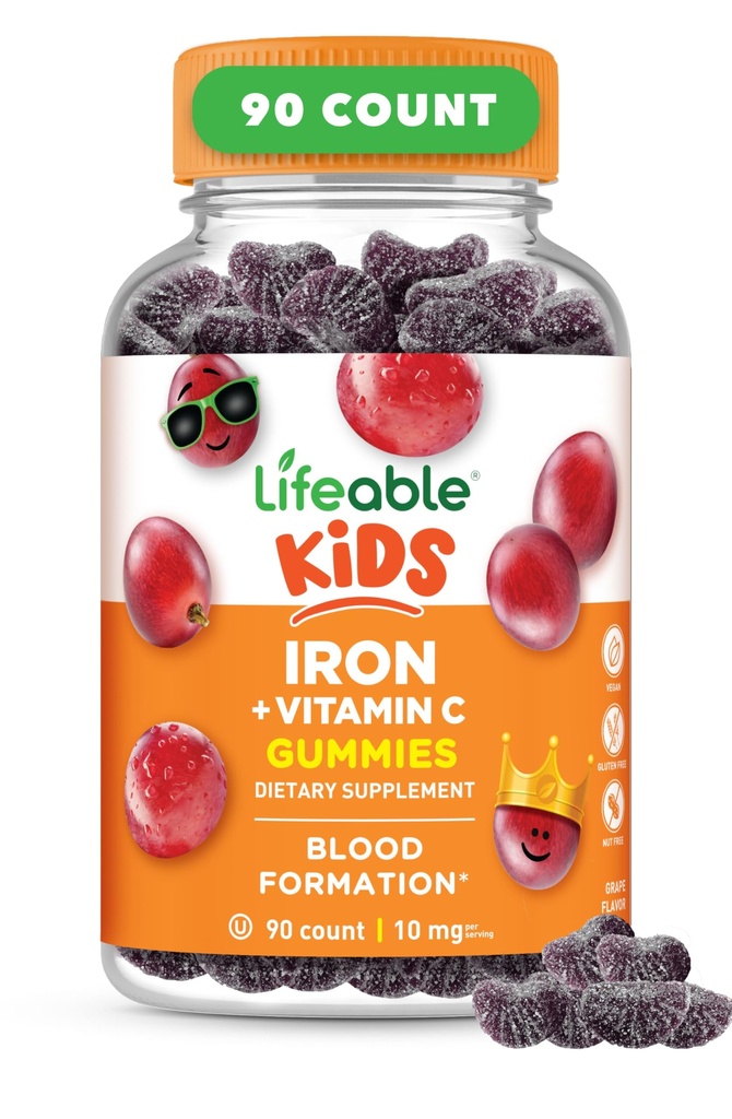 Eisen Ergänzungen für Kinder | 10mg | mit Vitamin C | Große Verkostung Eisen Gummi für Kinder | Vegan Non GMO Kinder Eisen | für Immune Gesundheit und Eisen Mangel | 90 Gummi | lebensfähig