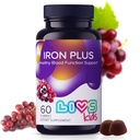 LIVS Eisen Ergänzung für Kinder mit Vitamin C, A, B3, B5, B6, B12, Biotin, Zink & Folat | Non-GMO, Glutenfreie Kauergänzung als Gummy für Energie Boost & Anemia Unterstützung - 60 Count