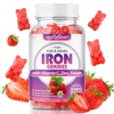 softbear Eisengummis für Damen und Herren & Kinder, Kaubare Eisenergänzungen mit Vitamin C,B3,B5,B6,B12 Unterstützt Immunsystem, Energie & Vitalität, Sugar-Free/Vegan, Erdbeer Flavor 60 Count