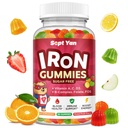 Eisen-Ergänzungsgummis für Kinder, Kinder Multivitamin mit Eisen - Vitamin B Complex, C, D3, Calcium, Folate, Zink, FOS für Blut-Erbauer & Energie-Unterstützung, Eisenmangel, Vegan,Mixed Fruit Flavor,60 ct