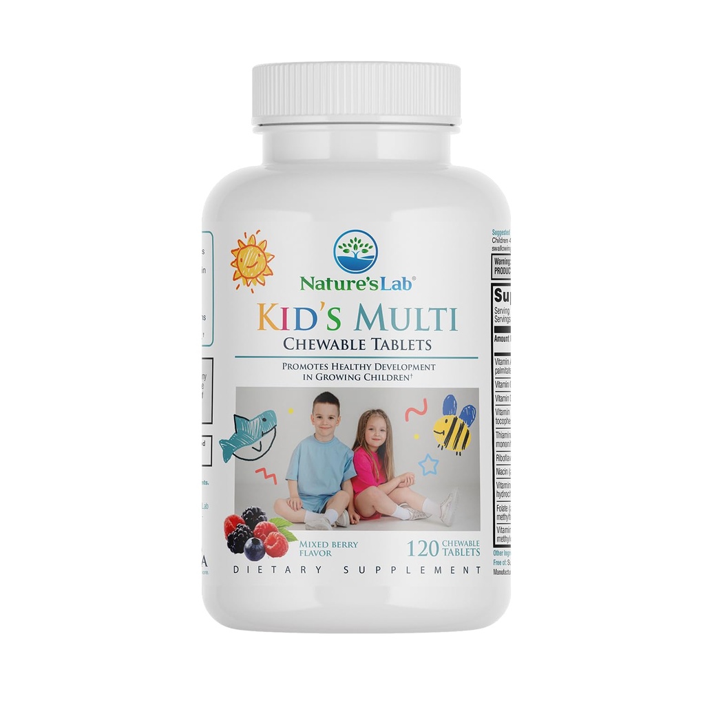 Nature's Lab Kid's Multi Natural Chewable Vitamins - Komplette Kinder Multivitamin mit Eisen, Magnesium, Zink & Calcium - Gemischte Berry Flavor - 120 Tabletten für Alter 2+