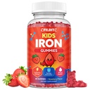 Eisengummis für Kinder & Teens, Kinder Multivitamin mit Eisenergänzung, Kalzium, Folat, Zink, Prebiotisch - für Blutbauer & Energieunterstützung, Eisenmangel - Vegan & Non-GMO - 60 Graf Erdbeere