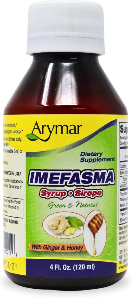 Iméfasma d'Arymar avec sirop de gingembre et de toux au miel (4 oz) - Soulagement doux avec ingrédients naturels