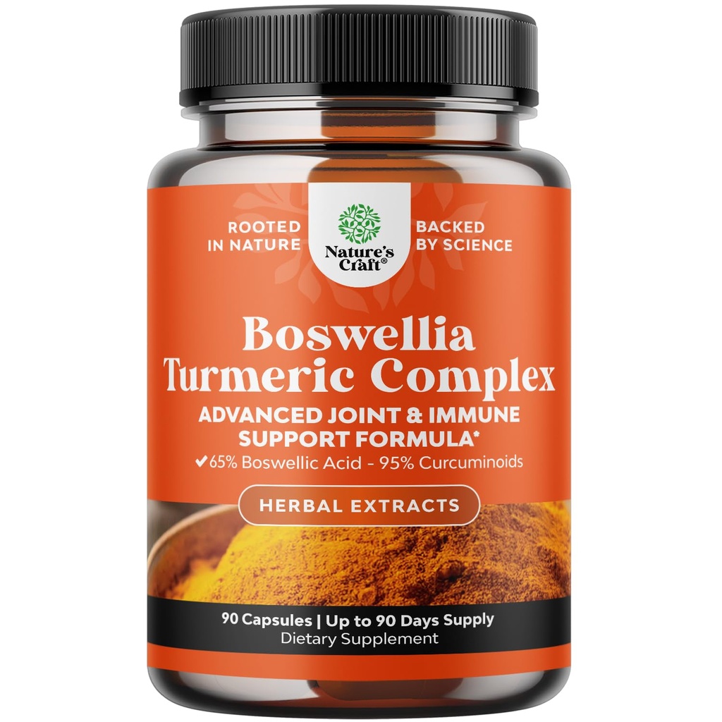Boswellia Extrakt Kapseln mit Kurkuma - Advanced Immune Health Support Supplement - Turmeric & Boswellia Serrata Kapseln 500mg pro Servierung für Körperdetox & Gesunde Gelenke - 90 Zähler
