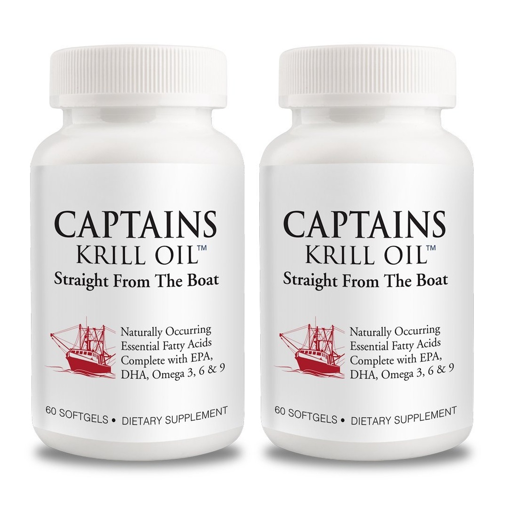 Captains Pure Antarctic Krill Oil Softgels | Omega 3 EPA, DHA mit Astaxanthin & Phospholipide| Keine Additive oder Chemikalien | 1000mg pro Servierung, 60 Kapseln, 2-Pack