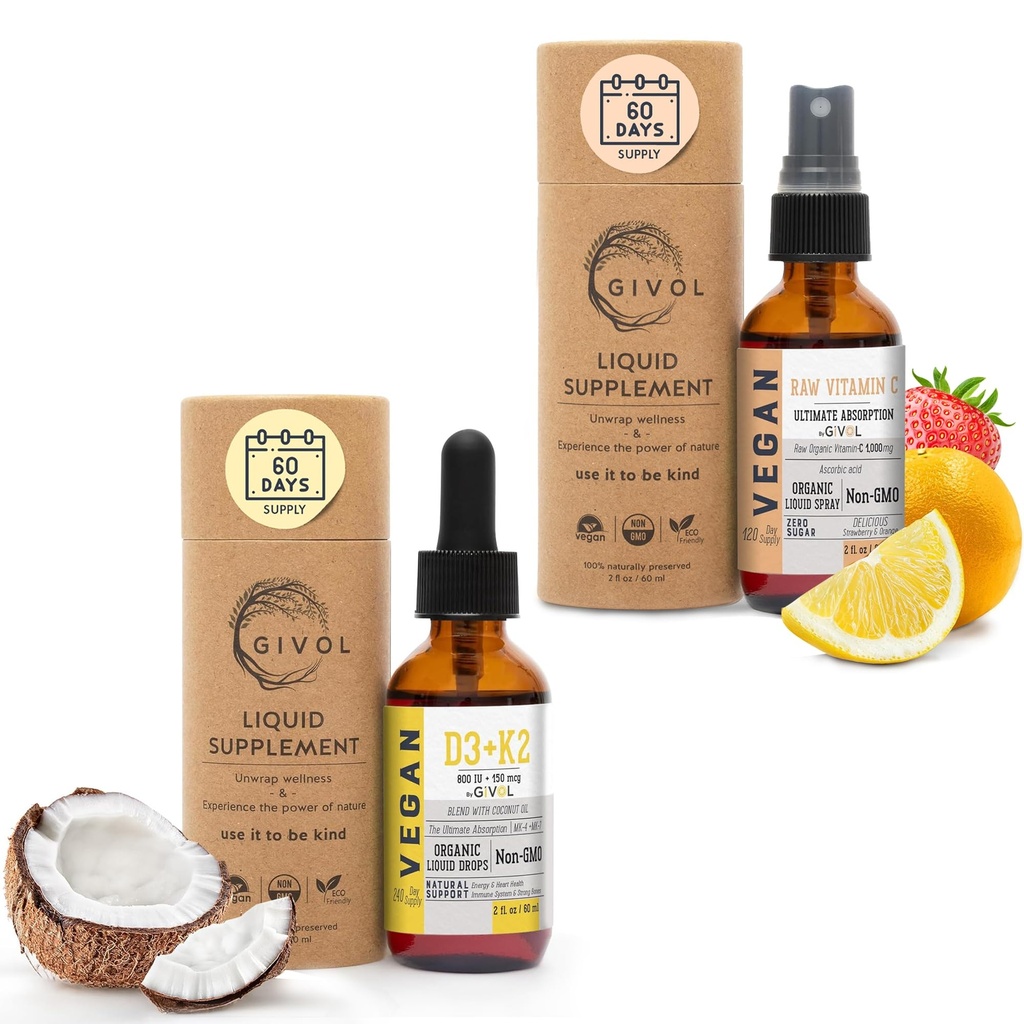 Vitamin D3+K2 Flüssigkeitstropfen (MK4 & MK7) Organisch fraktioniertes Kokosöl und Vitamin C Extra Strength Spray Mist: Tägliche Absorptionsflüssigkeit Extrakt, essentielle Proteinunterstützung, Optimiert Wellness Vorteile