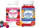 Lunakai USA Made D3+K2 mit Calcium & Energy B12 Gummis Bundle – Vegan, Non-GMO – 60 Gummis