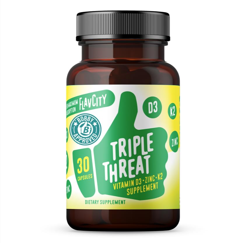 FlavCity Vitamin D3, K2 & Zink - Triple Threat Supplement - Tägliche oder saisonale Immununterstützung - Vitamin D mit K2 für verbesserte Absorption - Förderung gesunder Knochen & Haut (30 Kapseln)