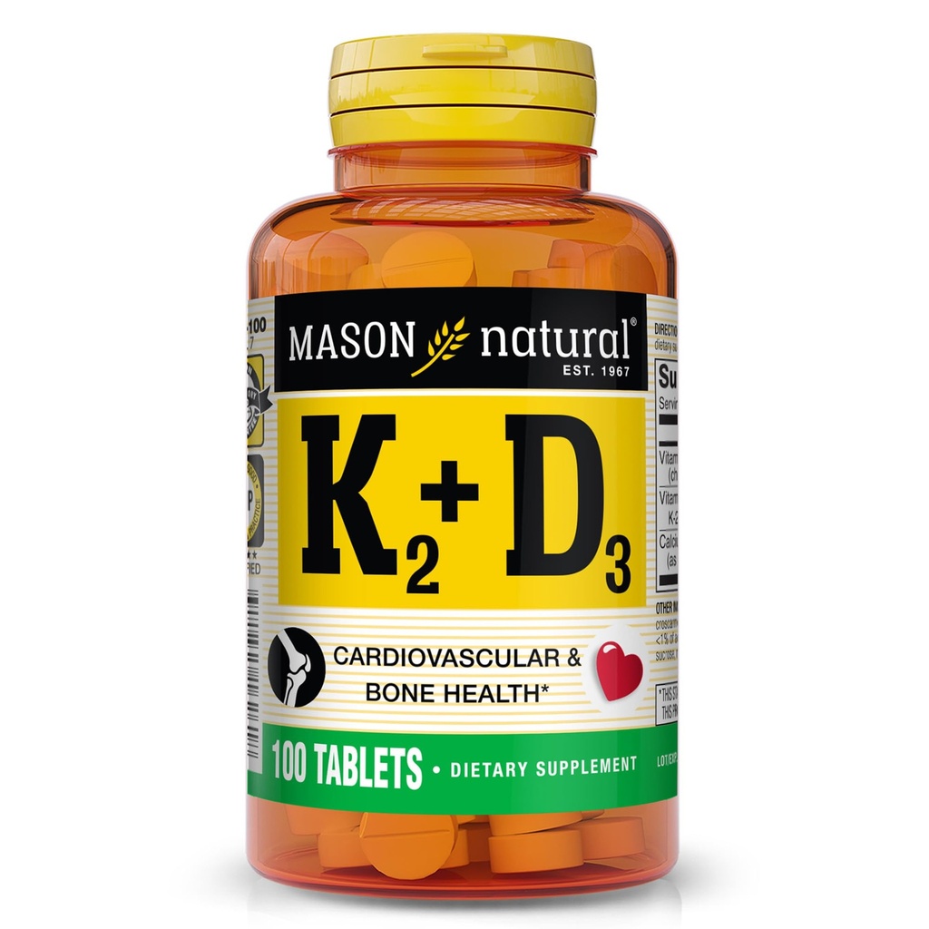 MASON NATURAL Vitamin K2 + D3, 100,Day Supply, mit Calcium für normale Knochen und Muskelunterstützung, Tabletten
