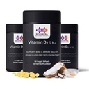 Vitamin D3+K2 mit Kokosöl - Vegan Vitamin D 5.000 IU & MK7 Vitamin K 110mcg für Knochen, Herz- und Immununterstützung, Non-GMO, Third Party Tested, Soy Free, High Absorption 60 Veggie Softgels
