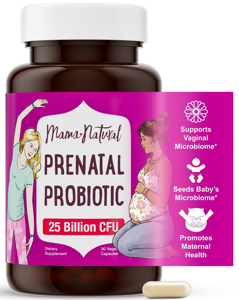 Mama Natural Prenatal Probiotics for Women – Gut & Immune Unterstützung für Schwangerschaft, Stillen & Postpartum* | 25 Billion CFU, 12 Strain Probiotic & Prebiotic Blend zu unterstützen Mutter und Baby