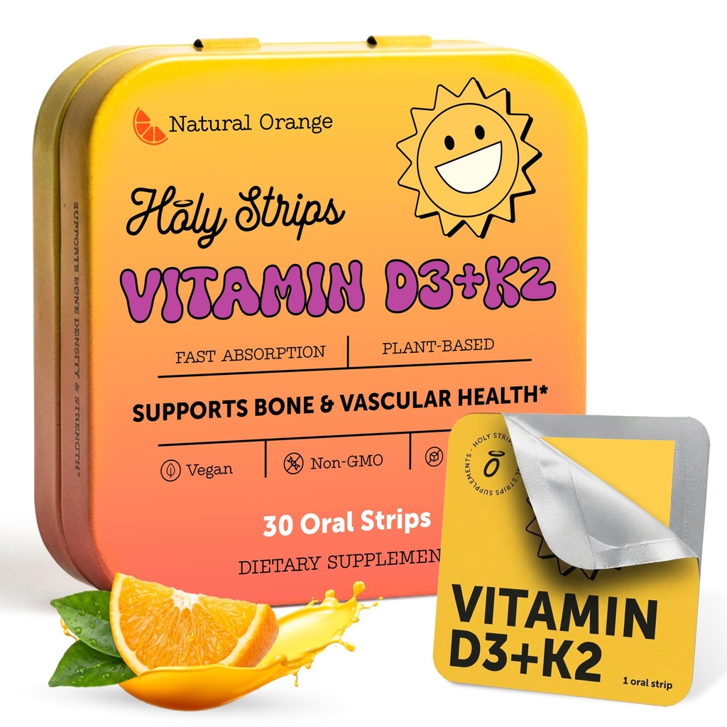 Vitamin D3 K2 Nahrungsergänzungsmittel 5000 IU - Fast-Absorbierende Mundstreifen für Knochen & Herz Gesundheit - Vitamin D K2 Pflanzenbasierte Formel - D3K2 - hochkarätige Vitamina D3 con K2- Non GMO - Sugar-Free (30 Count)