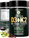 KEY ELEMENTS D3 K2 Vitamin 10.000 IU mit Magnesium Glycinat 350mg, Zink und Moringa - Knochen & Immununterstützung - Vitamin D mit K2 MK-7 200mcg - Non-GMO, Glutenfreie Softgele