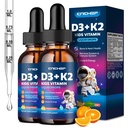 2PCS Vitamin D3 K2 Tropfen für Kinder - Flüssige Ergänzung mit Magnesium für Calciumabsorption, Gelenkgesundheit, Zähne &amp; Herz - Non-GMO, Vegan, Orange, 4 Fl Oz - Kinder Alter 4+