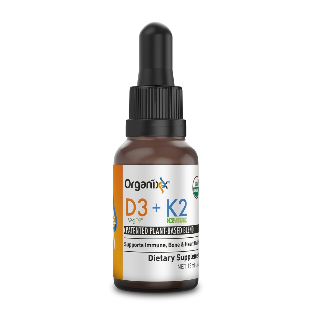 Organixx D3 K2 Supplement, unterstützt Knochen- und Immungesundheit, Bioverfügbare und einfache Absorptionsformel mit MCT-Öl, für allgemeine Wellness, Saubere Nährstoffmischung, Non GMO, 15 ML, 30 Portionen
