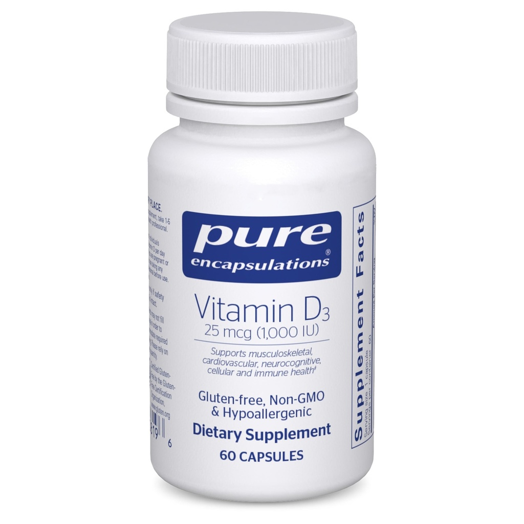 Reine Kapseln Vitamin D3 25 mcg (1.000 IU) - Ergänzung zur Unterstützung von Knochen, Gelenk, Brust, Herz, Colon & Immune Gesundheit - mit Premium Vitamin D - 60 Kapseln