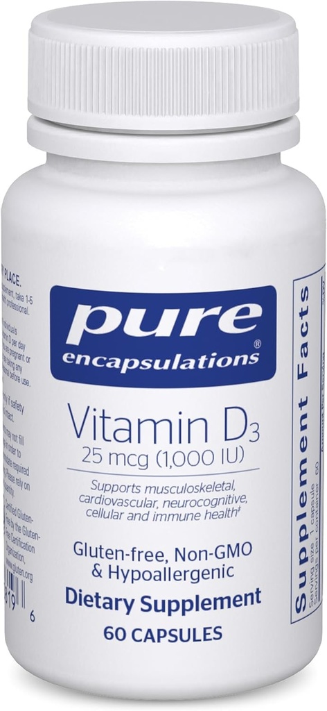 Reine Kapseln Vitamin D3 25 mcg (1.000 IU) - Ergänzung zur Unterstützung von Knochen, Gelenk, Brust, Herz, Colon & Immune Gesundheit - mit Premium Vitamin D - 60 Kapseln