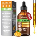 Vitamin D3 K2 Tropfen, D3 20000 IU & K2 als MK-7 400mcg mit Magnesium, Calcium, Zink & Omega 3 für Immune*, Mood*, Knochen* Gesundheit, Orange Flavor Vitamin D Flüssigkeitstropfen Supplement 1 Flasche/2 Unzen